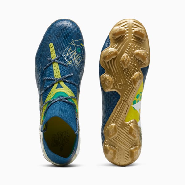 Chaussures de soccer à crampons pour terrain dur/terrain artificiel PUMA x NEYMAR JR FUTURE 7 ULTIMATE "BNA" Homme, Sailing Blue-Marine Blue-Pelé Yellow-Grassy Green-Gold, extralarge